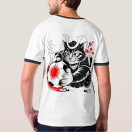 Playful Samurai Cat Soccer Kawaii & Soccer Fans! T Shirt