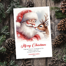 Playful Santa And Rudolph Christmas Cheer Greeting Julkort