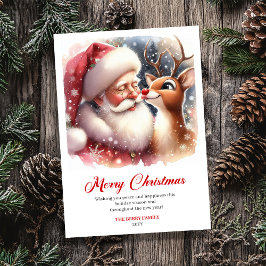 Playful Santa And Rudolph Christmas Cheer Greeting Julkort