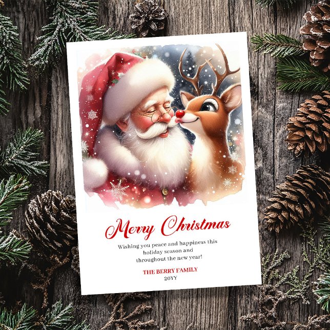 Playful Santa And Rudolph Christmas Cheer Greeting Julkort (Playful Santa And Rudolph Christmas Cheer Greeting Card)