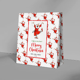 Playful Santa Claus gift bag red green office