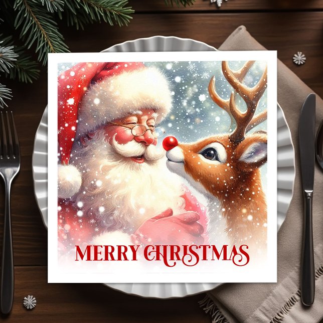 Playful Santa Rudolph Christmas Party Napkins Set Pappersservett (Playful Santa Rudolph Christmas Party Napkins Festive)
