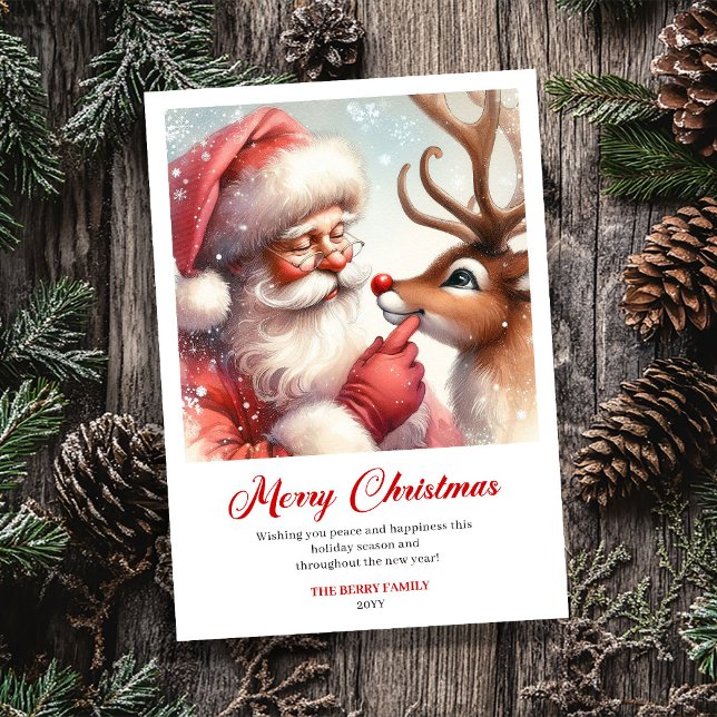 Playful Santa With Rudolph Laughing Christmas Card Julkort (Playful Santa With Rudolph Laughing Christmas Card)