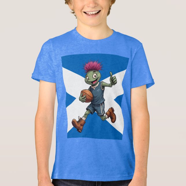 Playful Scottish Thistle Rugby Illustration T Shirt (Framsida)