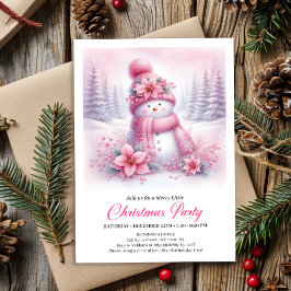 Playful Snowy Forest Pink Snowman Kids Invitation Inbjudningar