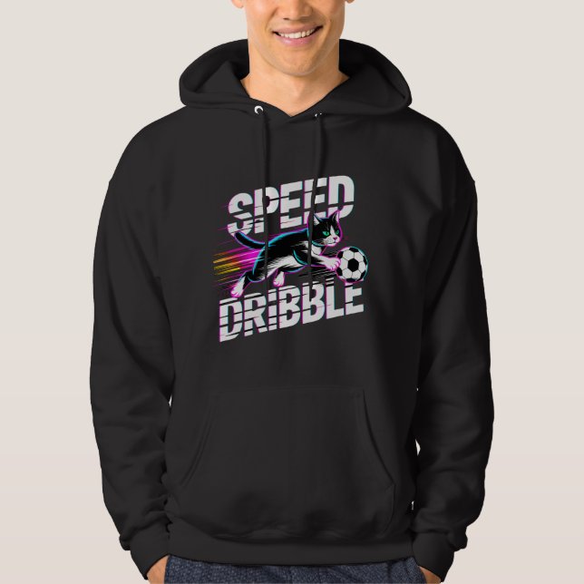Playful Speed of Dribble Cat For Soccer Enthusiast Hoodie (Framsida)