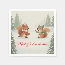 Playful Squirrels in Christmas Winter Forest Pappersservett