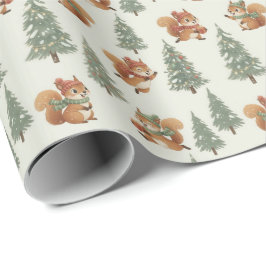 Playful Squirrels in Christmas Winter Forest Presentpapper