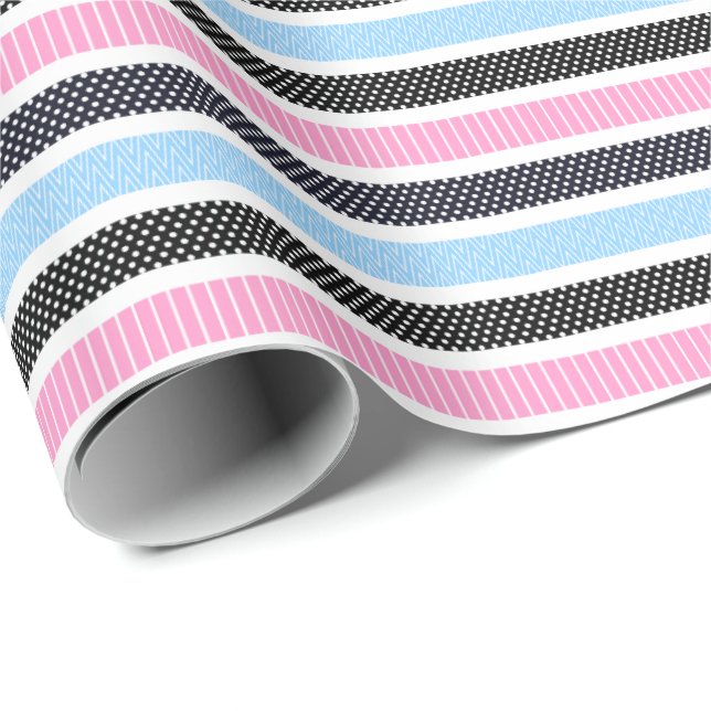 Playful Striped Polka Dot Pattern Presentpapper (Rullad Hörn)