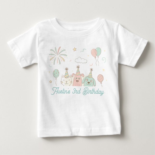 Playful Sweet and Three Birthday T Shirt (Framsida)