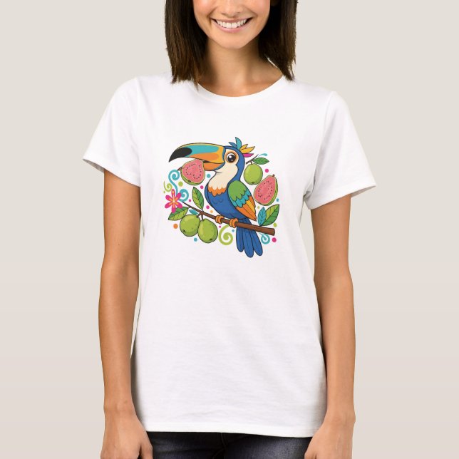 Playful Toucan Guava Tropical Bird Fruit Design T Shirt (Framsida)