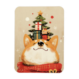 Playful Welsh Corgi with Christmas Decorations Magnet