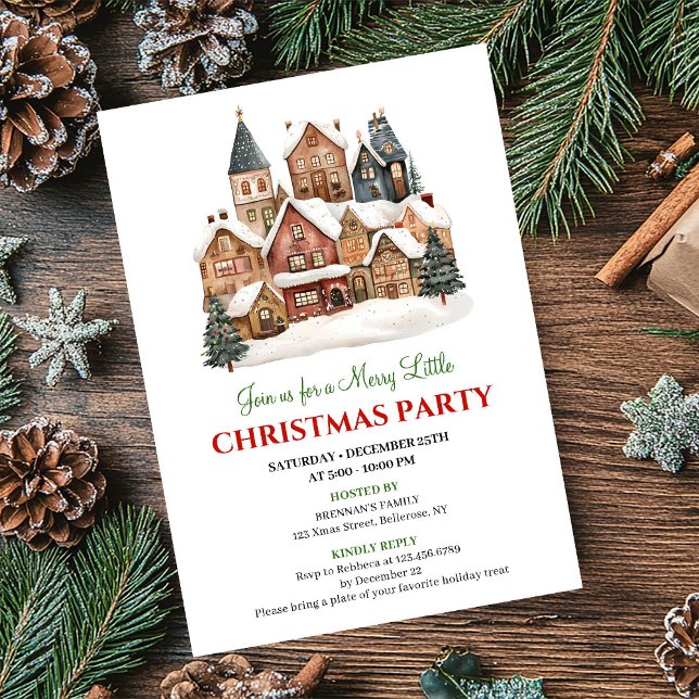 Playful winter scene Christmas party dinner invite Inbjudningar (Playful winter scene Christmas party dinner invitation)