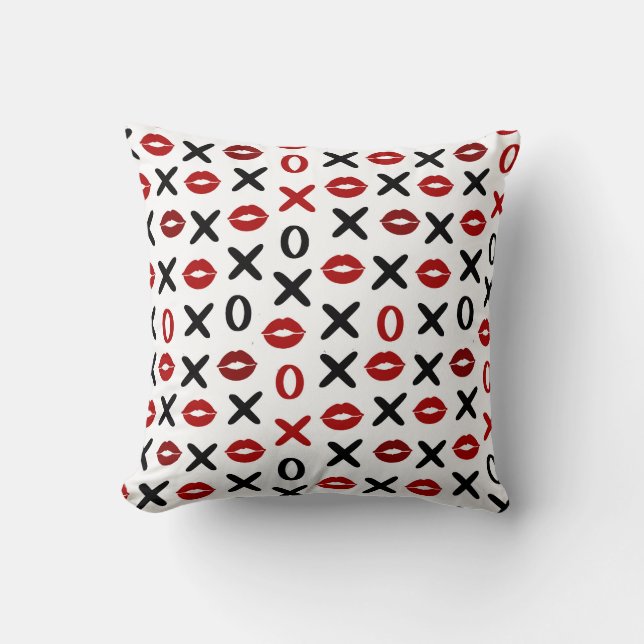 Playful XO & Red Lips – Modern Love Pattern Kudde (Framsida)