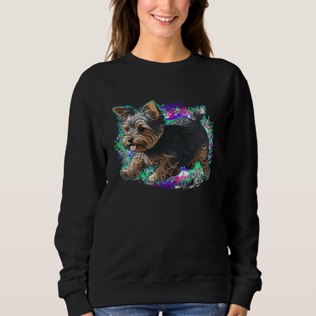 Playful Yorkshire Terrier Dog Pop Art Proud Yorkie T Shirt (Framsida)