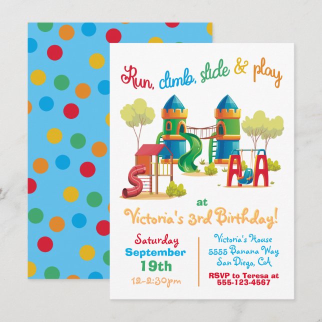 Playground Födelsedagsfest inbjudan (Fram/baksida)