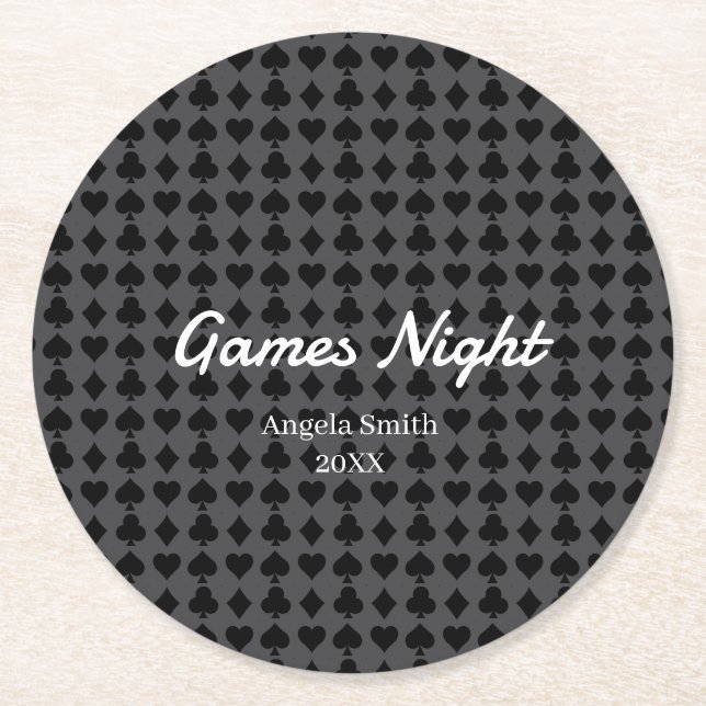 Playing Cards Pattern Coaster – Casino Night, Game Underlägg Papper Rund (Framsidan)