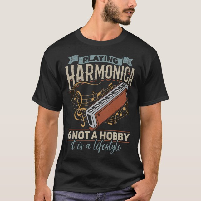 Playing Harmonica Player Harmonica T Shirt (Framsida)