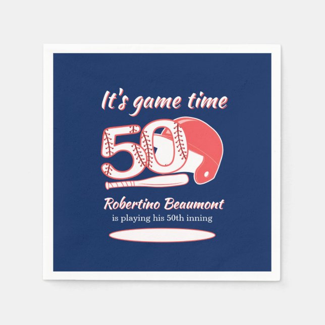 Playing His 50th Inning Baseball Birthday Party Pappersservett (Framsidan)