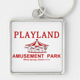 Playland Amusement Park, Willow Vår, Illinois Fyrkantig Silverfärgad Nyckelring