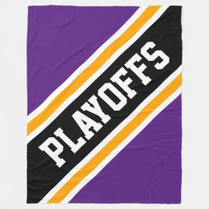PLAYOFFS-Royalet Lila Black Gult Rand Fleecefilt