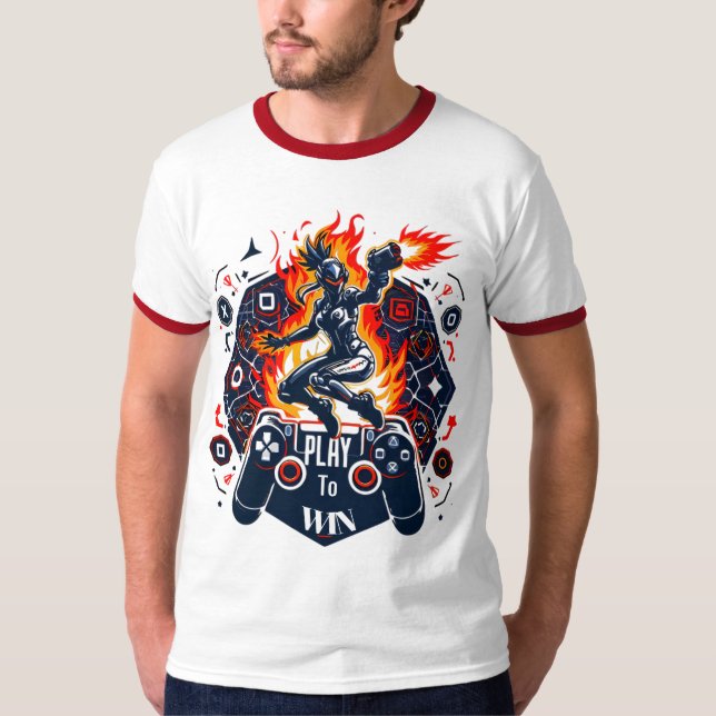 PlayStation Gaming Fire Energy Controller Art T Shirt (Framsida)
