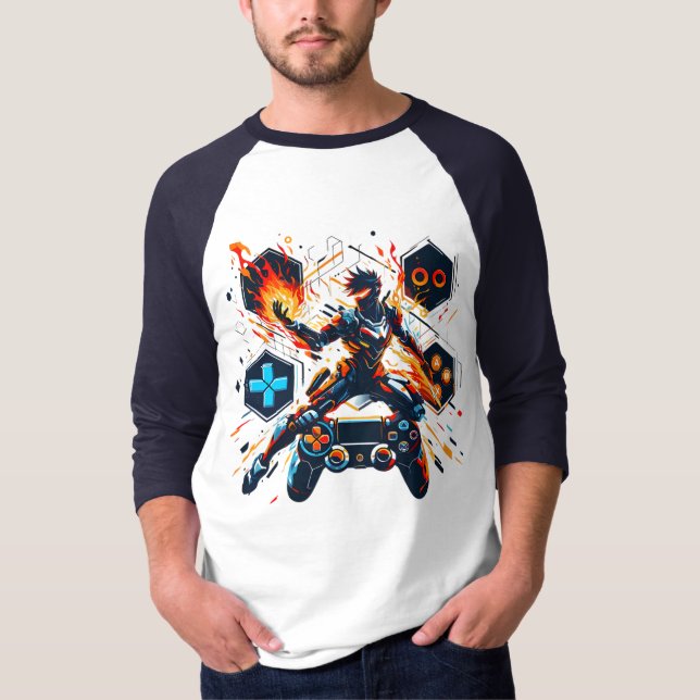 PlayStation Gaming Hero Fire Controller Art T Shirt (Framsida)