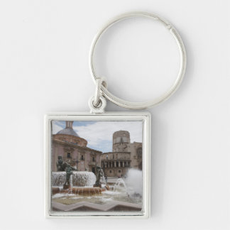 Plaza De La Oskuld och Basilica De Virgen Fyrkantig Silverfärgad Nyckelring