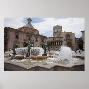Plaza De La Oskuld och Basilica De Virgen Poster