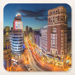 Plaza Del Callao Madrid Spanien Underlägg Papper Kvadrat