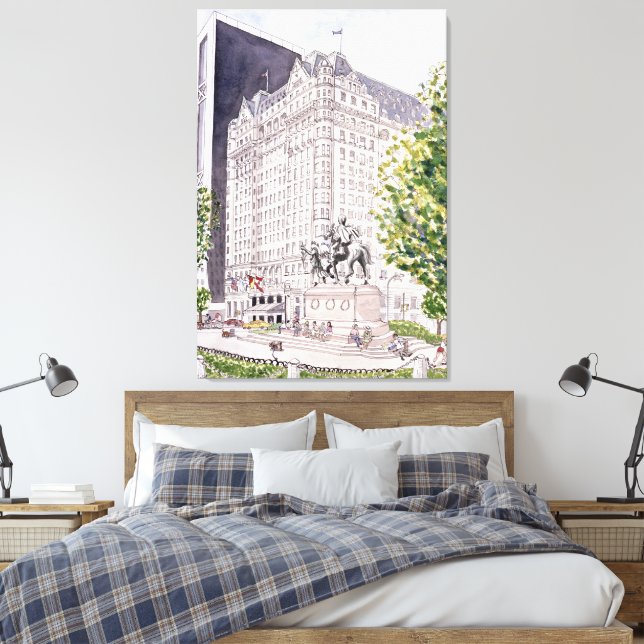 Plaza Hotel NYC Akvarell på duk ram Canvastryck (Insitu (sovrum))