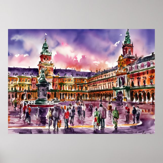 Plaza Mayor, Madrid Akvarellmålning Poster (Framsidan)
