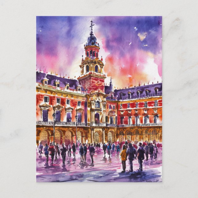 Plaza Mayor, Madrid Watercolor Painting Vykort (Framsida)