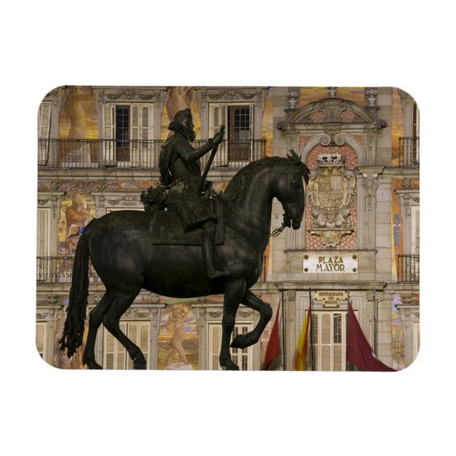Plaza Mayor med staty of Filipe III, Madrid Magnet (Horisontell)