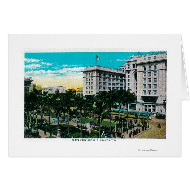 Plaza Park och U.S. Grant Hotel San Diego, CA Hälsningskort (Framsidan Horizontal)