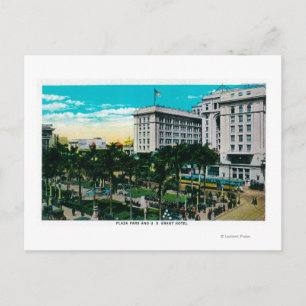 Plaza Park och U.S. Grant Hotel San Diego, CA Vykort