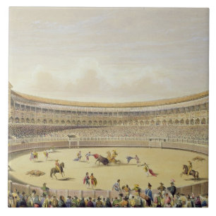 Plazaen de Toros av Madrid, 1865 (färglithoen) Kakelplatta