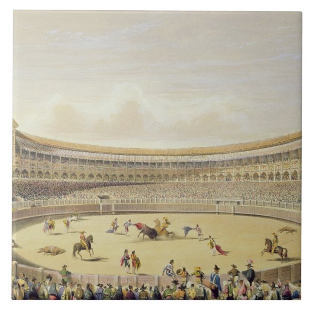 Plazaen de Toros av Madrid, 1865 (färglithoen) Kakelplatta (Framsidan)