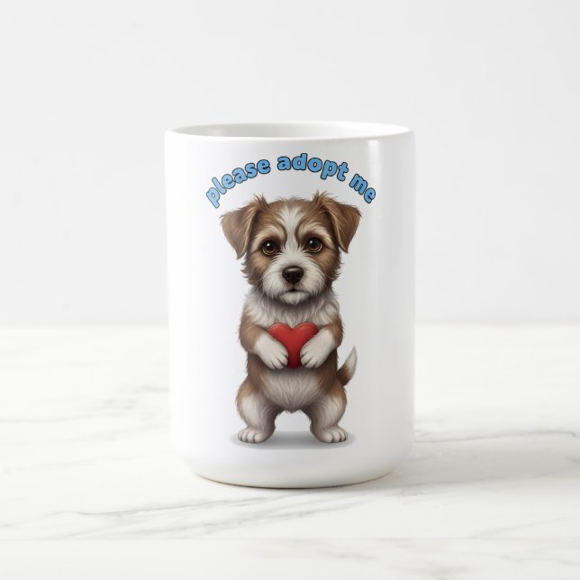Please Adopt Me – Cute Rescue Dog Illustration wit Kaffemugg (Center)