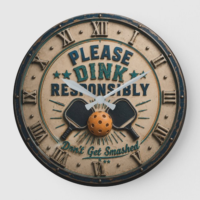 Please Dink Responsibly Funny Pickleball Stor Klocka (Framsida)