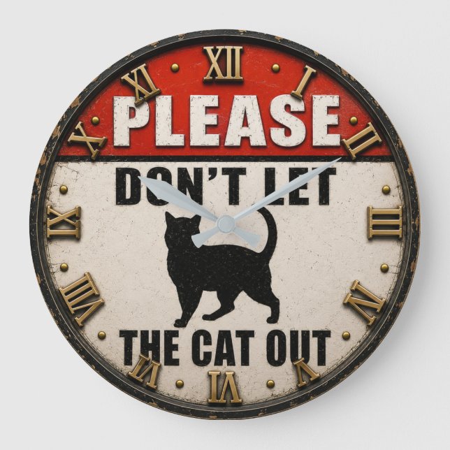 Please Don't Let the Cat Out Funny Black Cat Stor Klocka (Framsida)