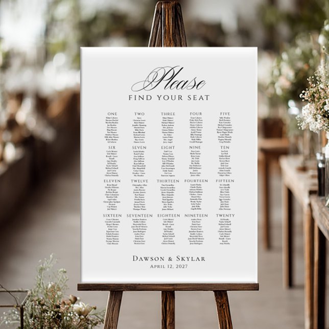 Please Find Your Seat up to 20 tables seating plan Poster (Skapare uppladdad)