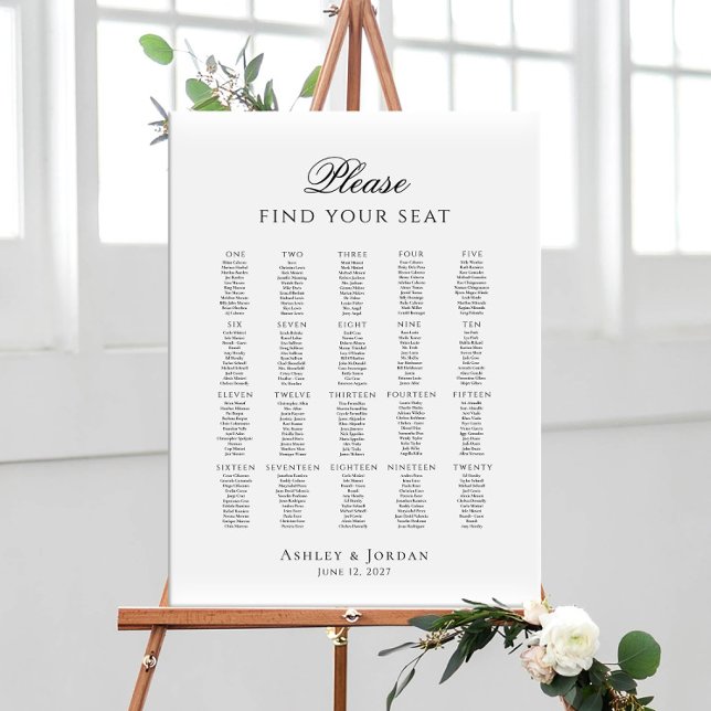 Please Find Your Seat up to 20 tables seating plan Poster (Skapare uppladdad)