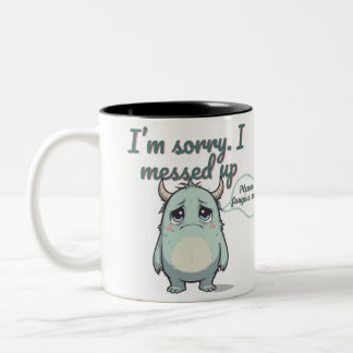 Please Forgive Me – Sad Cute Monster Apology Gift Två-Tonad Mugg