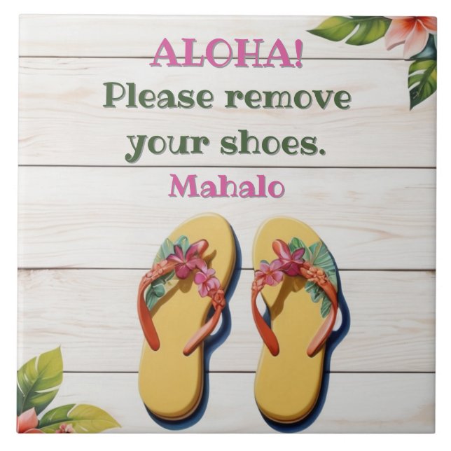 Please Remove Your Shoes Hawaiian Style flip flops Kakelplatta (Framsidan)