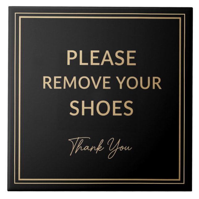 Please Remove Your Shoes Sign black and gold Kakelplatta (Framsidan)