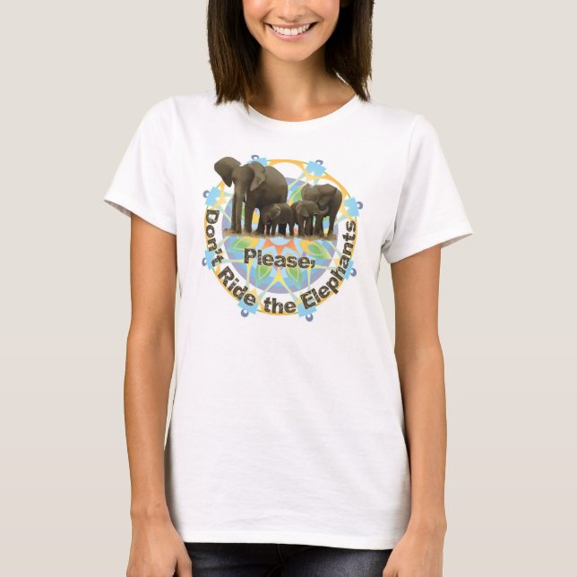 Please rider inte elefanterna t-shirt (Framsida)