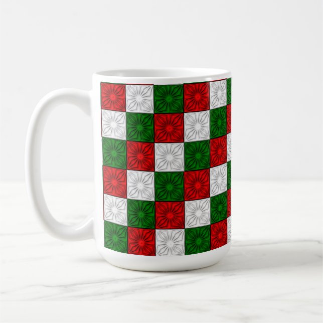 Pleated Corners-Red-White-Grönt 15oz COFFEE MUGG (Vänster)