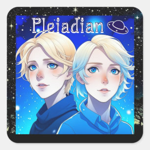Pleiadian Alien Tävling med Stars och UFO Fyrkantigt Klistermärke
