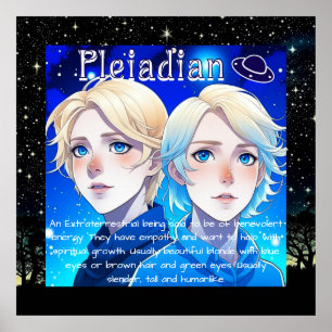 Pleiadian Alien Tävling med Stars och UFO Poster